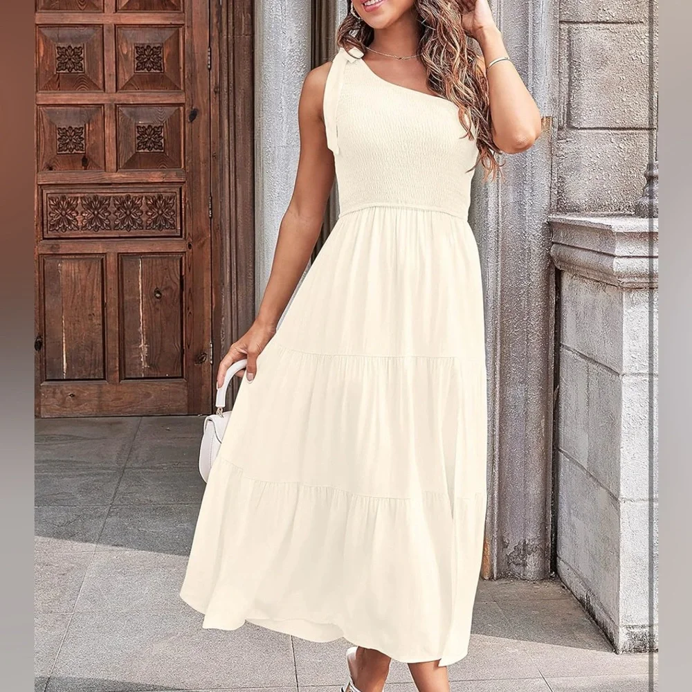 🌼NWT Meerokeety Elegant One-Shoulder White Dress